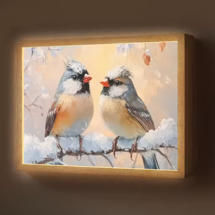 Lightbox - Wandlamp - Vogels - Tak - Winter - Sneeuw