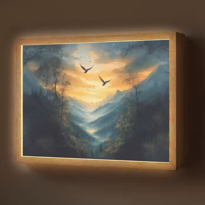 Lightbox - Wandlamp - Vogels - Zon - Bomen - Groen