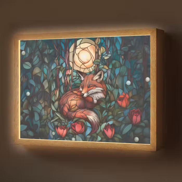 Lightbox - Wandlamp - Vos - Mozaïek - Bos - Maan