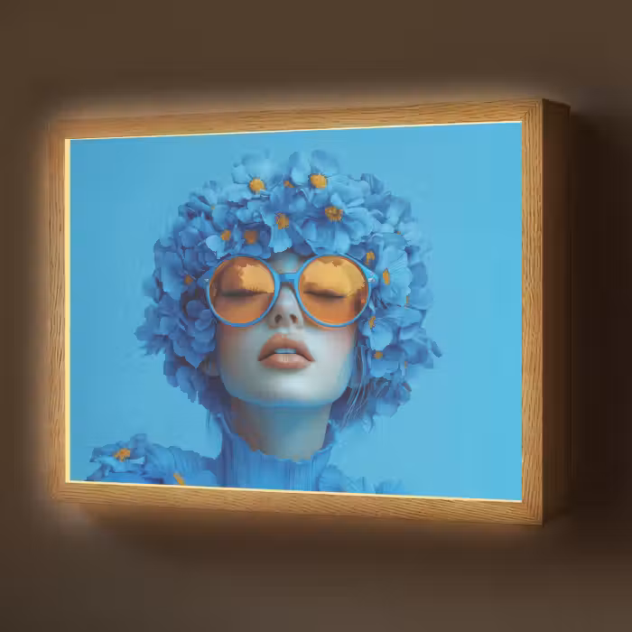 Lightbox - Wandlamp - Vrouw - Bloem - Blauw - Modern - Bril - Portret