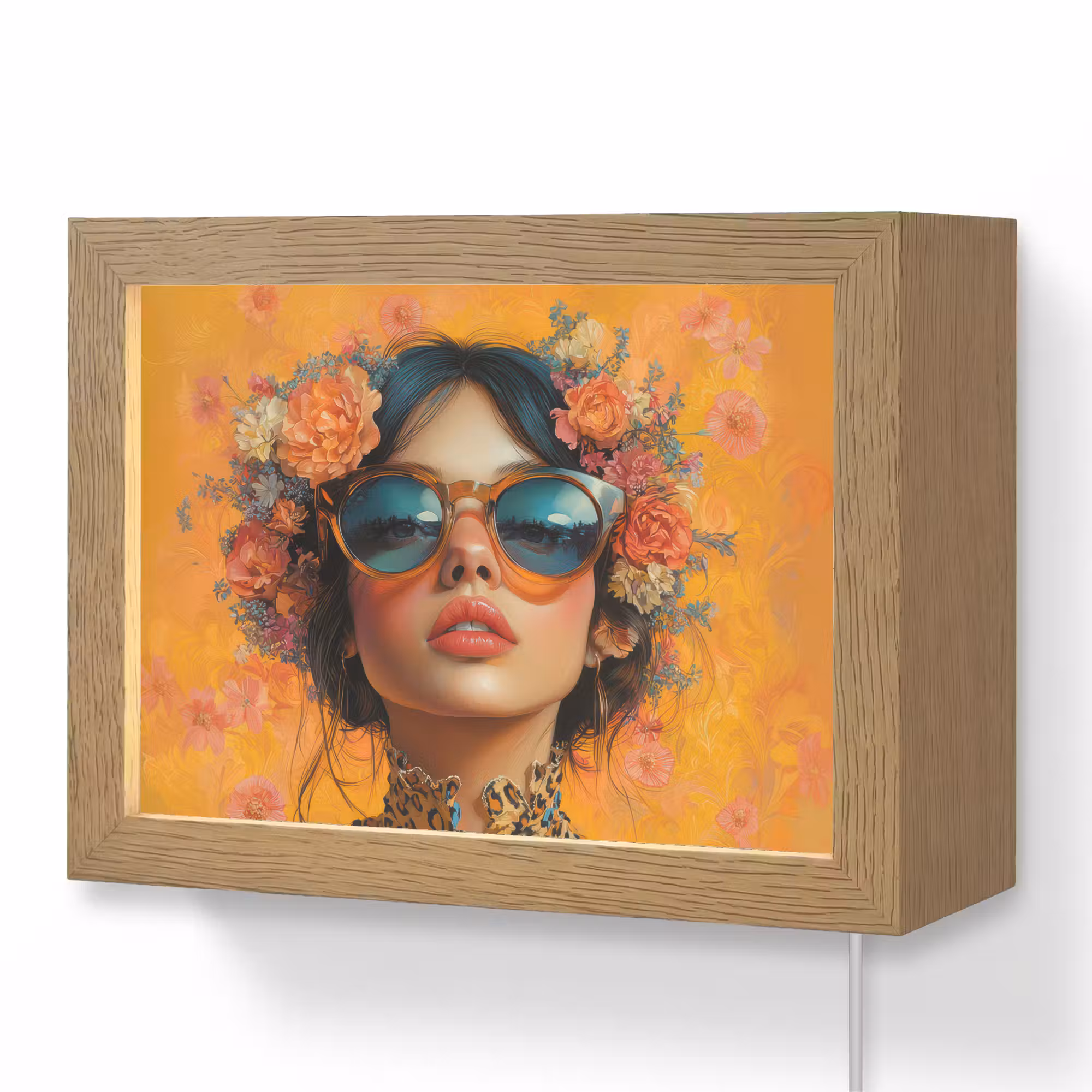 Lightbox - Wandlamp - Vrouw - Bloemen - Aesthetic - Oranje