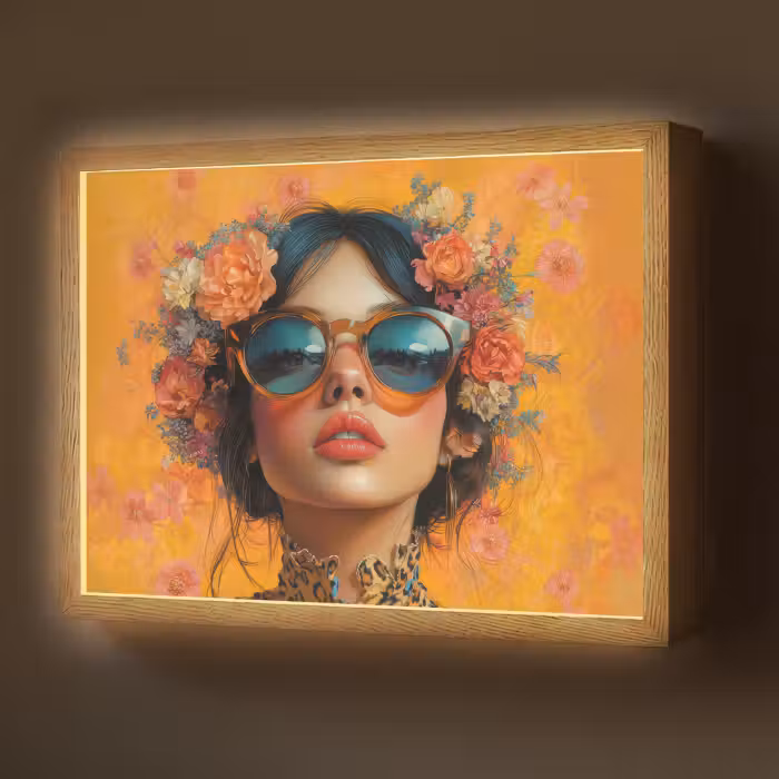 Lightbox - Wandlamp - Vrouw - Bloemen - Aesthetic - Oranje