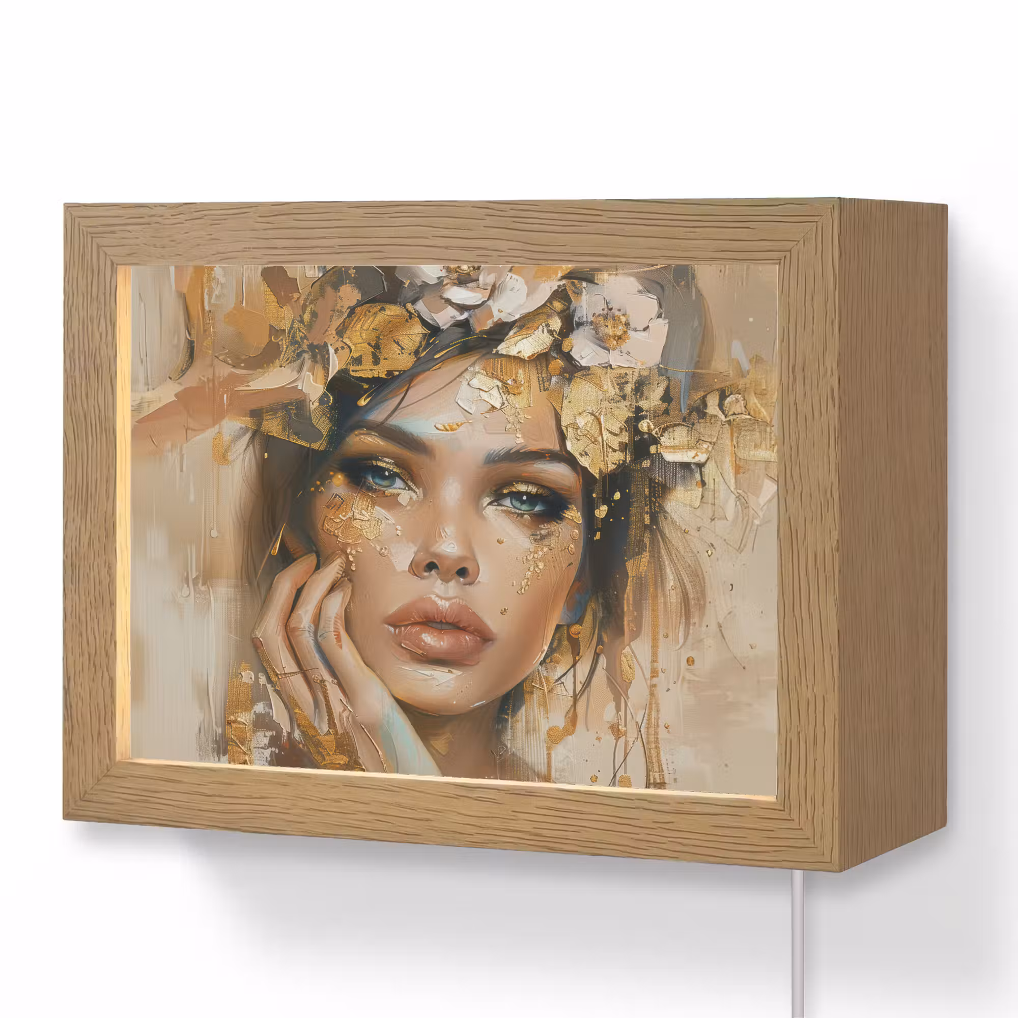 Lightbox - Wandlamp - Vrouw - Bloemen - Goud - Portret