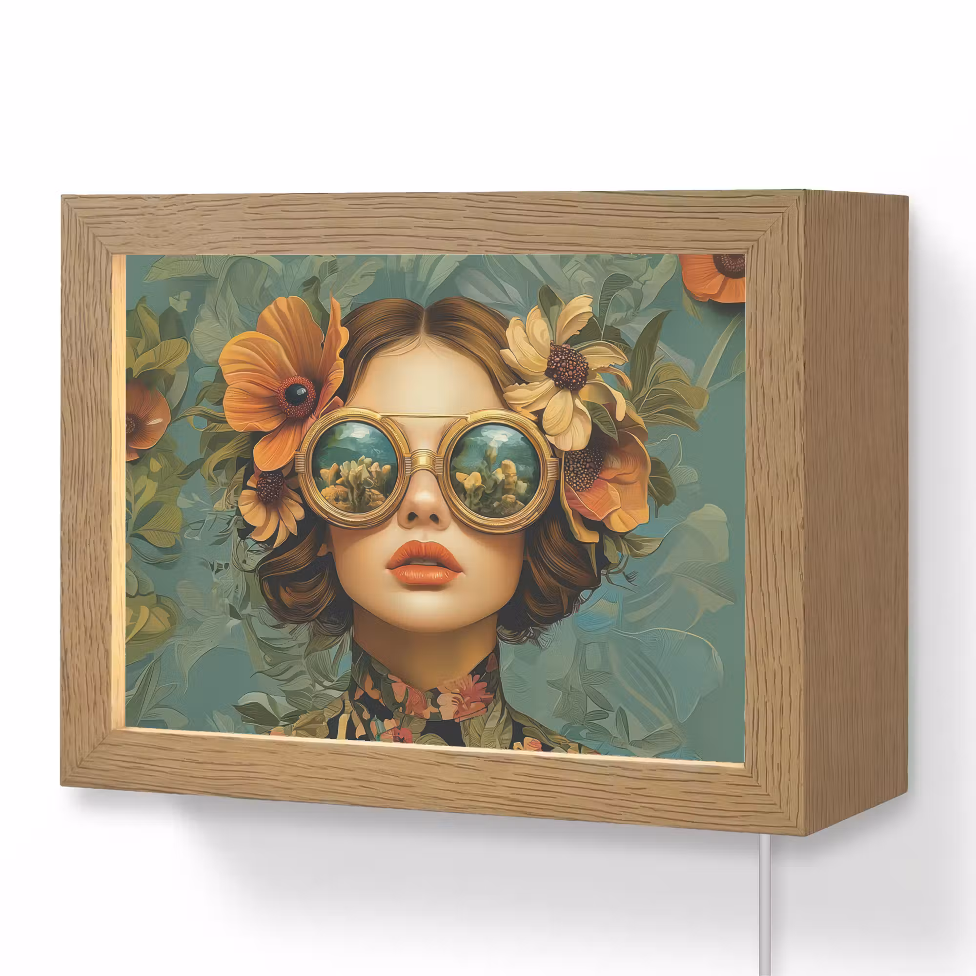 Lightbox - Wandlamp - Vrouw - Bloemen - Vlinders - Natuur - Vintage
