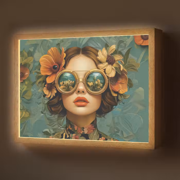 Lightbox - Wandlamp - Vrouw - Bloemen - Vlinders - Natuur - Vintage