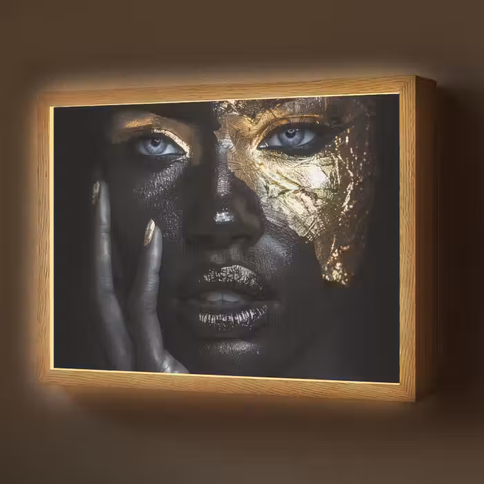 Lightbox - Wandlamp - Vrouw - Goud - Portret - Modern - Zwart - Abstract