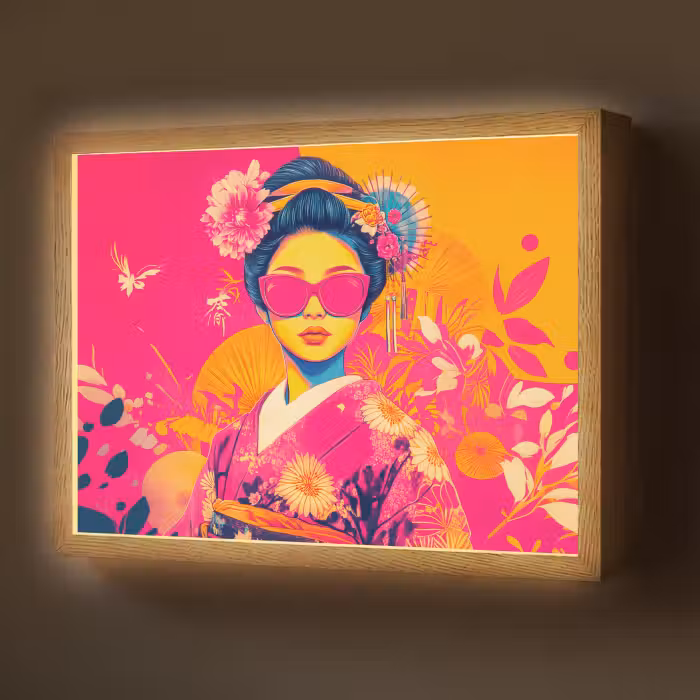 Lightbox - Wandlamp - Vrouw - Zonnebril - Abstract - Oranje