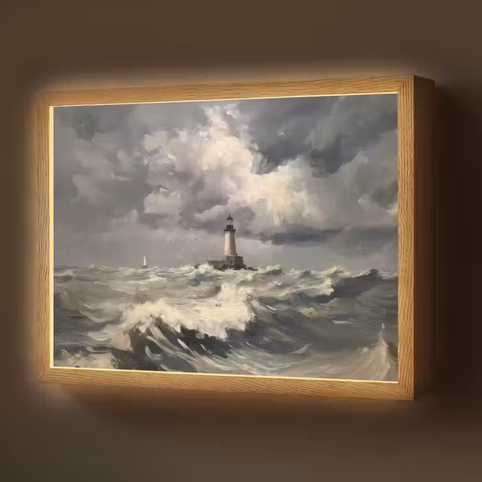 Lightbox - Wandlamp - Vuurtoren - Golven - Storm