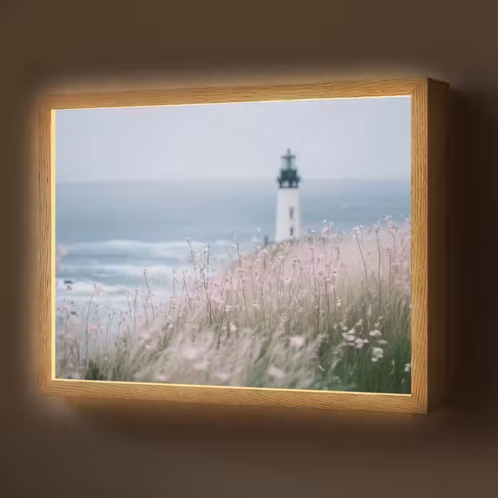 Lightbox - Wandlamp - Vuurtoren - Klif - Zee - Bloemen