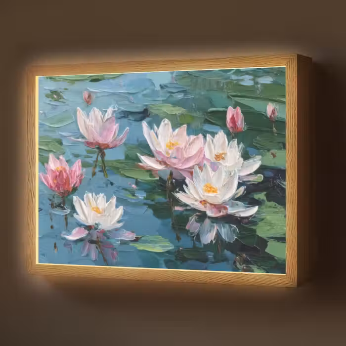 Lightbox - Wandlamp - Waterlelies - Bloemen - Roze - Water