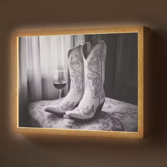 Lightbox - Wandlamp - Wijn - Cowboylaarzen - Raamlicht - Wit
