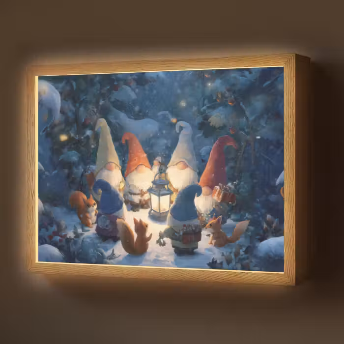 Lightbox - Wandlamp - Winter - Gnooms - Eekhoorns - Meerkleurig