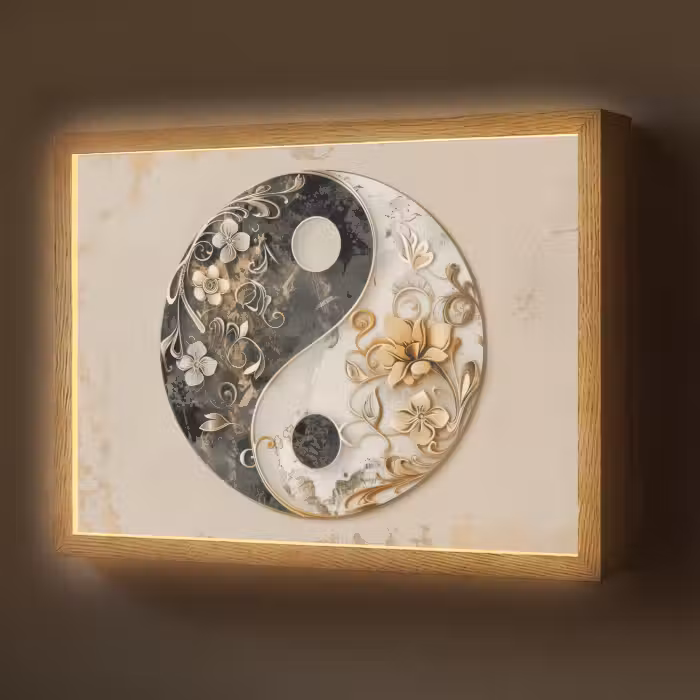 Lightbox - Wandlamp - Yin Yang - Bloemen - Zwart - Wit - Vintage