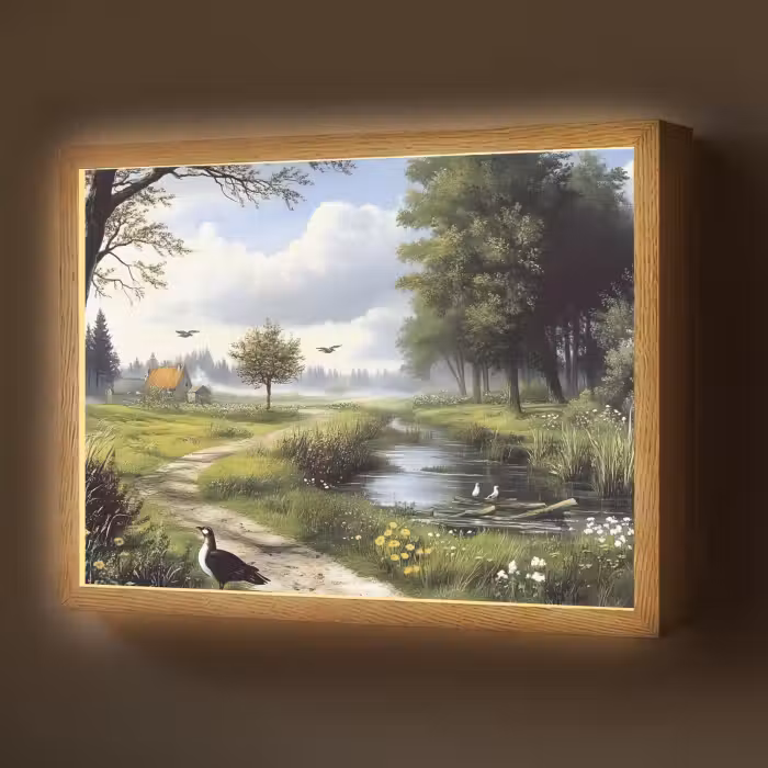 Lightbox - Wandlamp - Zandpad - Groen landschap - Water