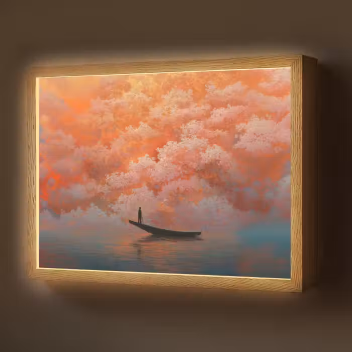 Lightbox - Wandlamp - Zee - Boot - Wolken - Oranje