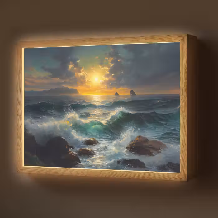 Lightbox - Wandlamp - Zee - Zon - Golven - Rotsen