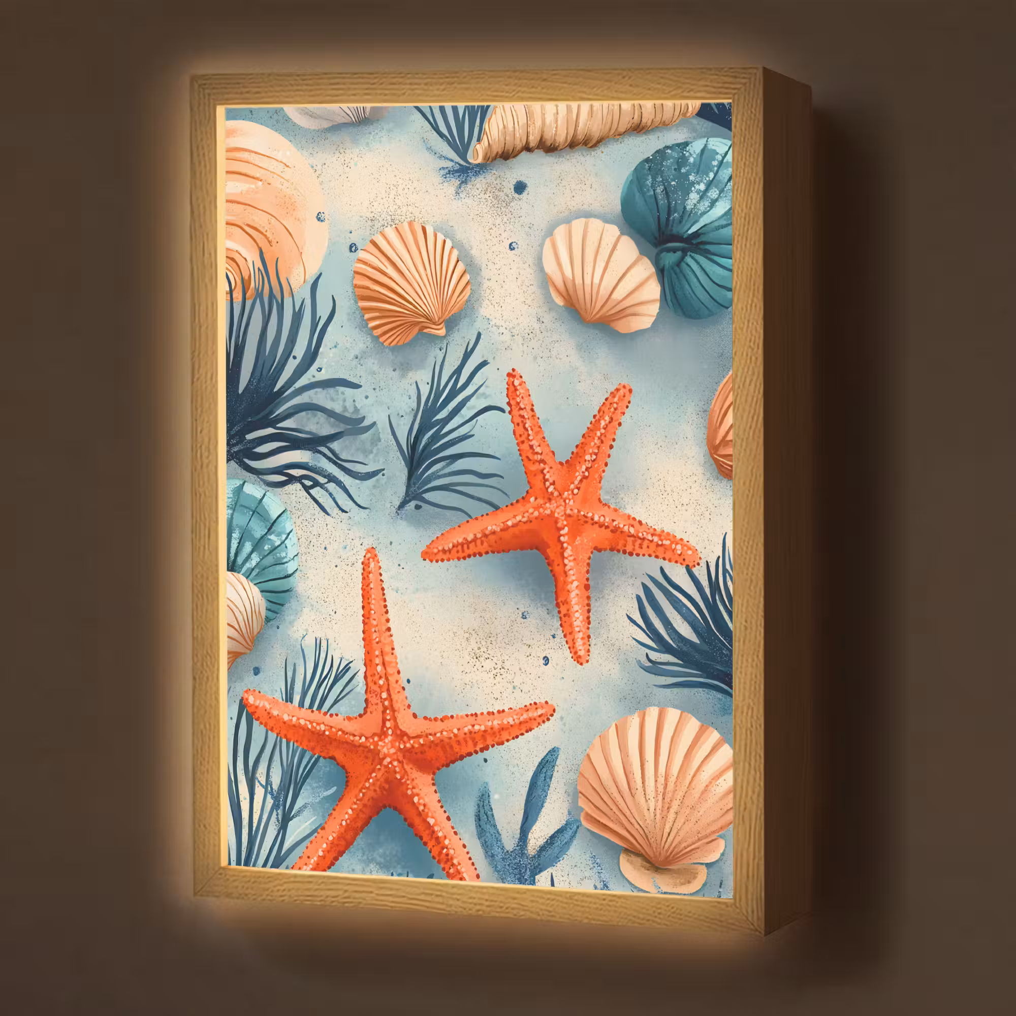 Lightbox - Wandlamp - Zeesterren - Schelpen - Illustratie - Zand