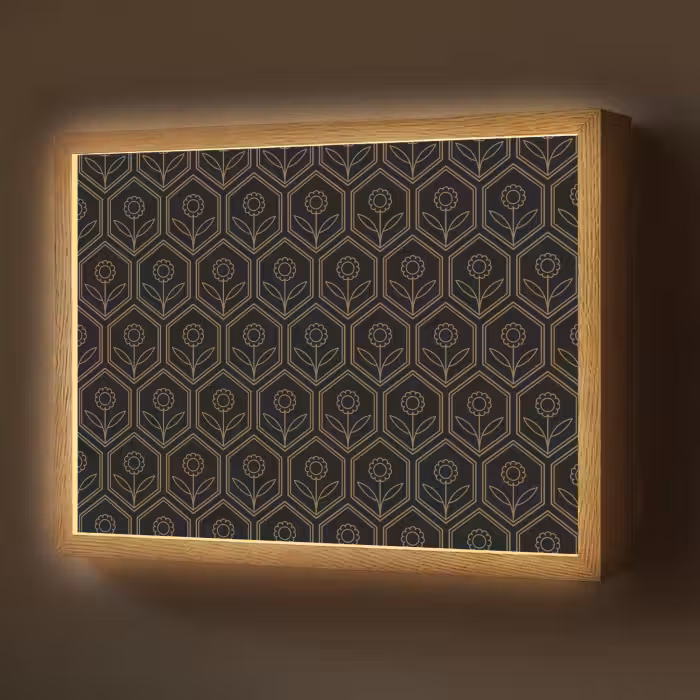 Lightbox - Wandlamp - Zeshoek - Zwart - Goud - Bloem
