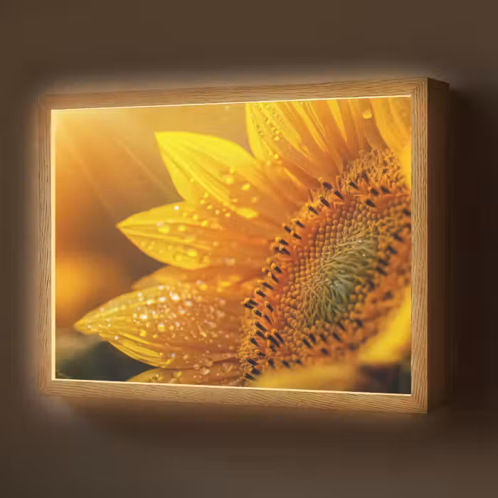 Lightbox - Wandlamp - Zonnebloem - Dauwdruppels - Geel - Zonlicht