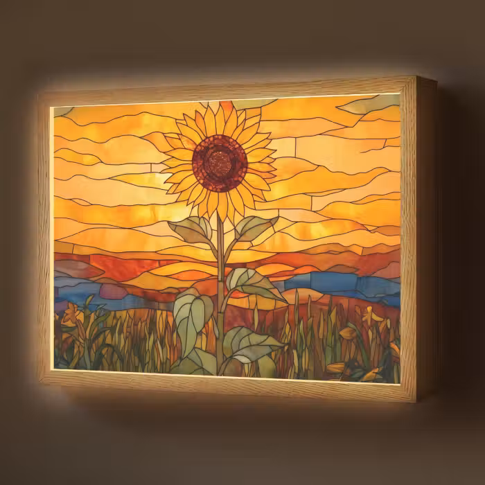 Lightbox - Wandlamp - Zonnebloem - Mozaïek - Zonsondergang - Geel