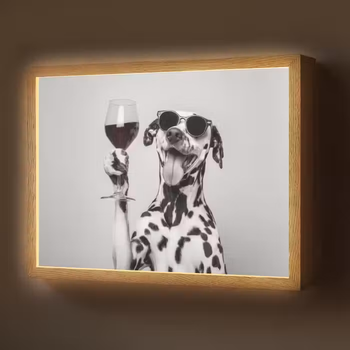Lightbox - Wandlamp - Zonnebril - Dalmatiër - Wijnglas - Tong