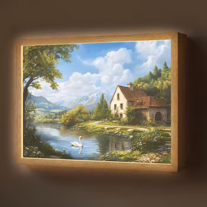 Lightbox - Wandlamp - Zwaan - Bomen - Rust