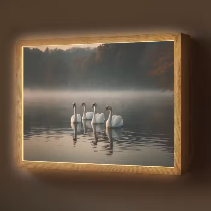 Lightbox - Wandlamp - Zwanen - Wit - Water - Mist