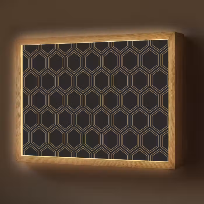 Lightbox - Wandlamp - Zwart - Goud - Zeshoek