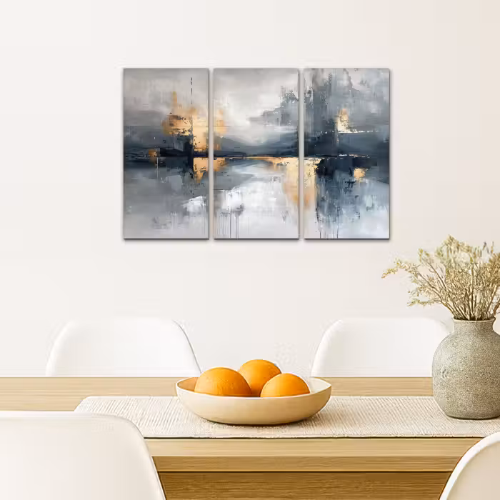 Meerluik schilderij -  3 luiken - Abstract - Grijs - Goud - Modern