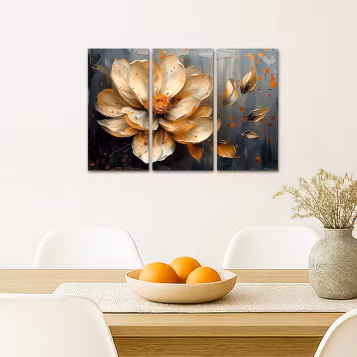 Meerluik schilderij -  3 luiken - Bloem - Goud - Abstract - Verf