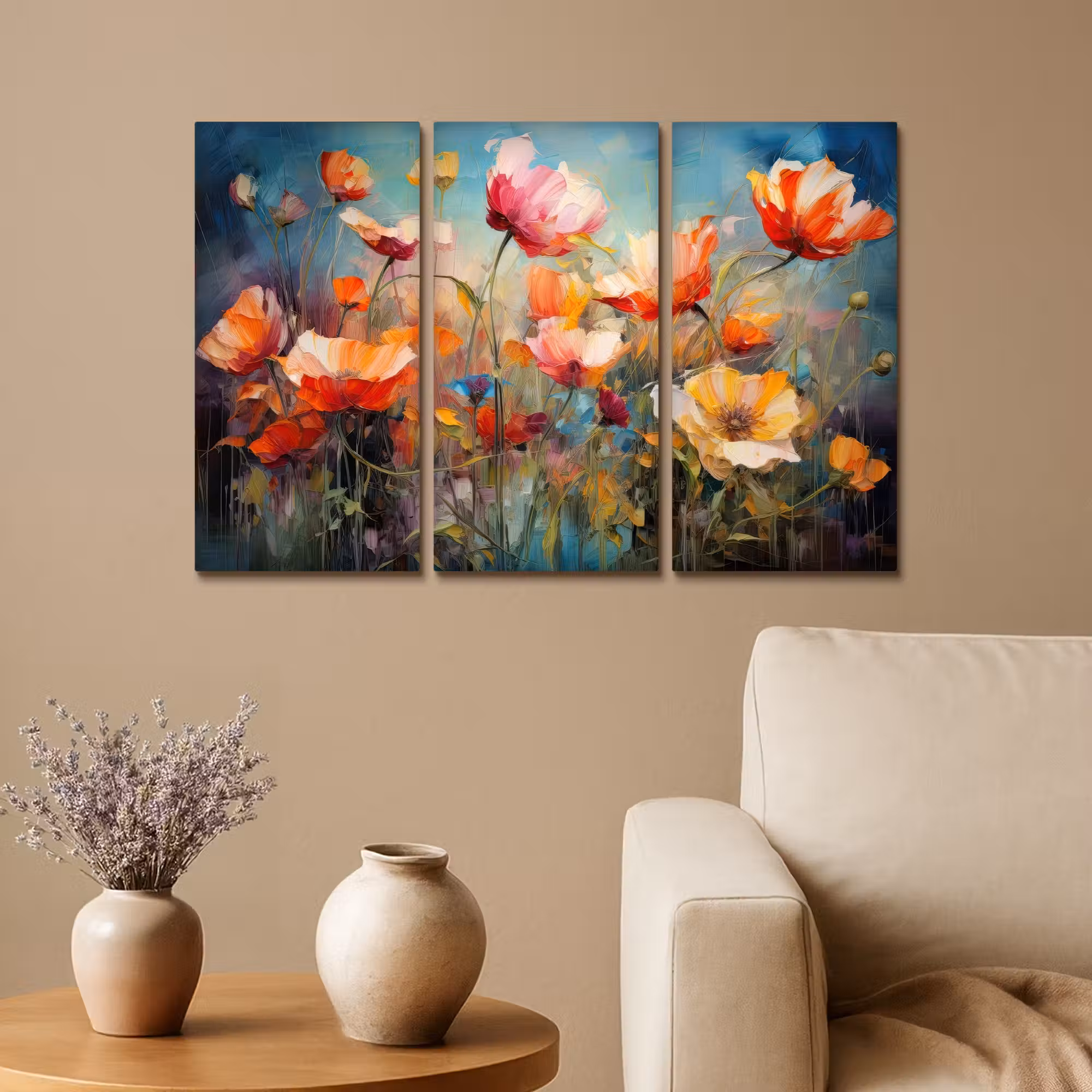 Meerluik schilderij - 3 luiken - Bloemen - Kleurrijk - Abstract