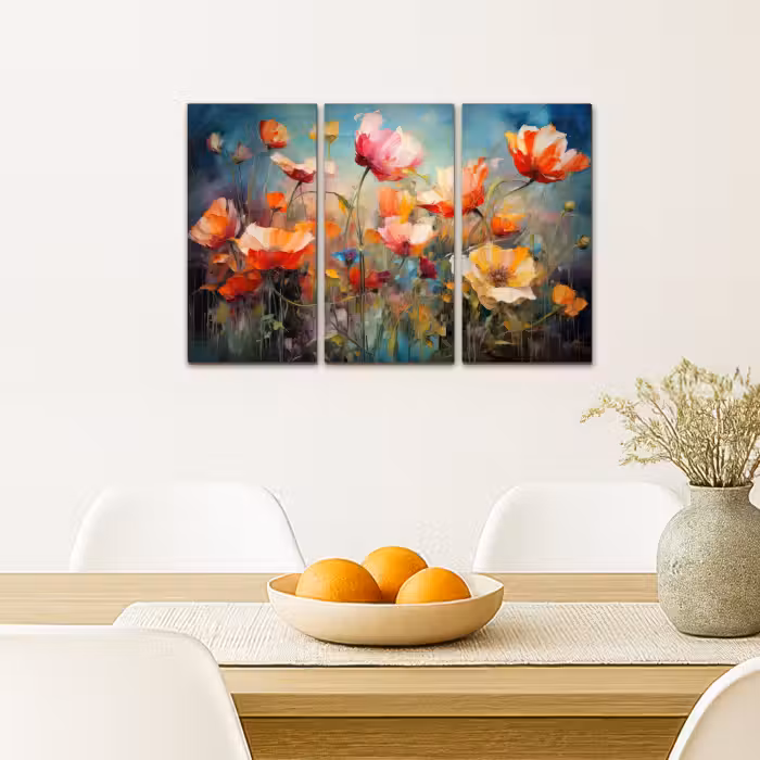 Meerluik schilderij -  3 luiken - Bloemen - Kleurrijk - Abstract
