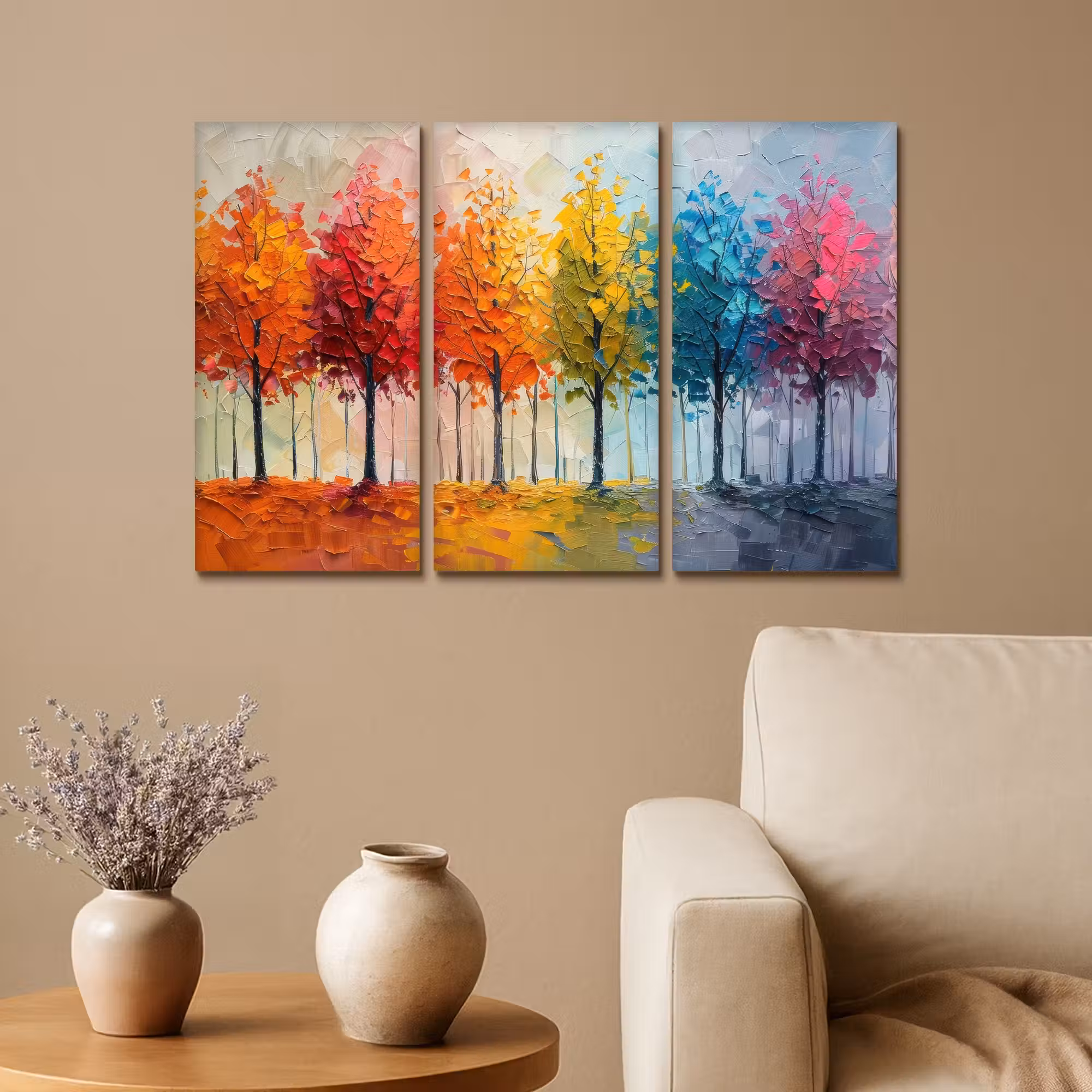 Meerluik schilderij - 3 luiken - Bomen - Kleurrijk - Modern - Verflook