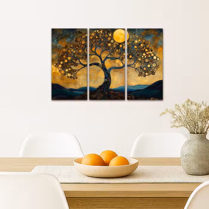 Meerluik schilderij -  3 luiken - Boom - Geel - Abstract - Modern