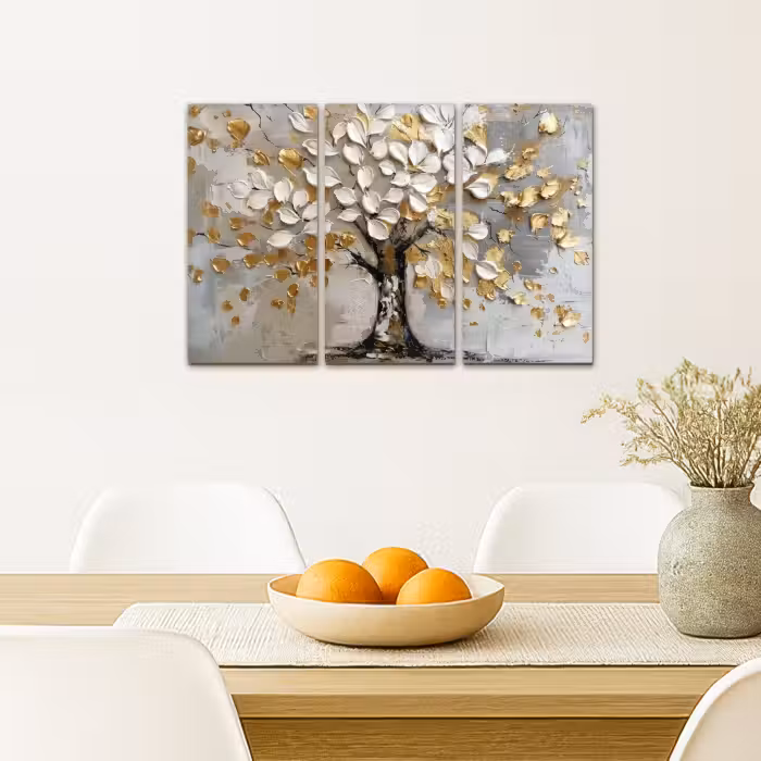 Meerluik schilderij -  3 luiken - Boom - Wit - Goud - Verflook