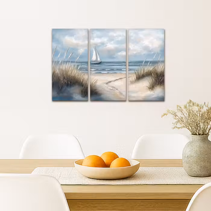 Meerluik schilderij -  3 luiken - Strand - Verf - Natuur - Boot
