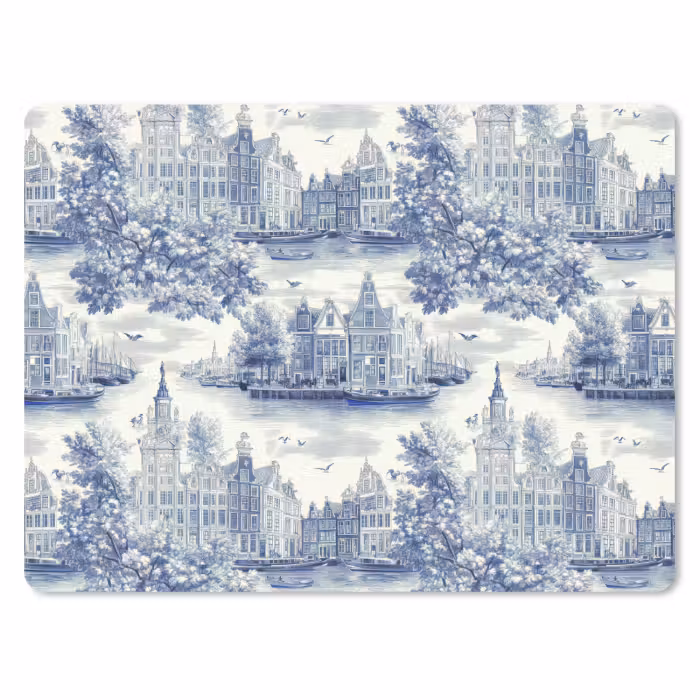 Muismat - Huizen - Bomen - Water - Vogels - Blauw