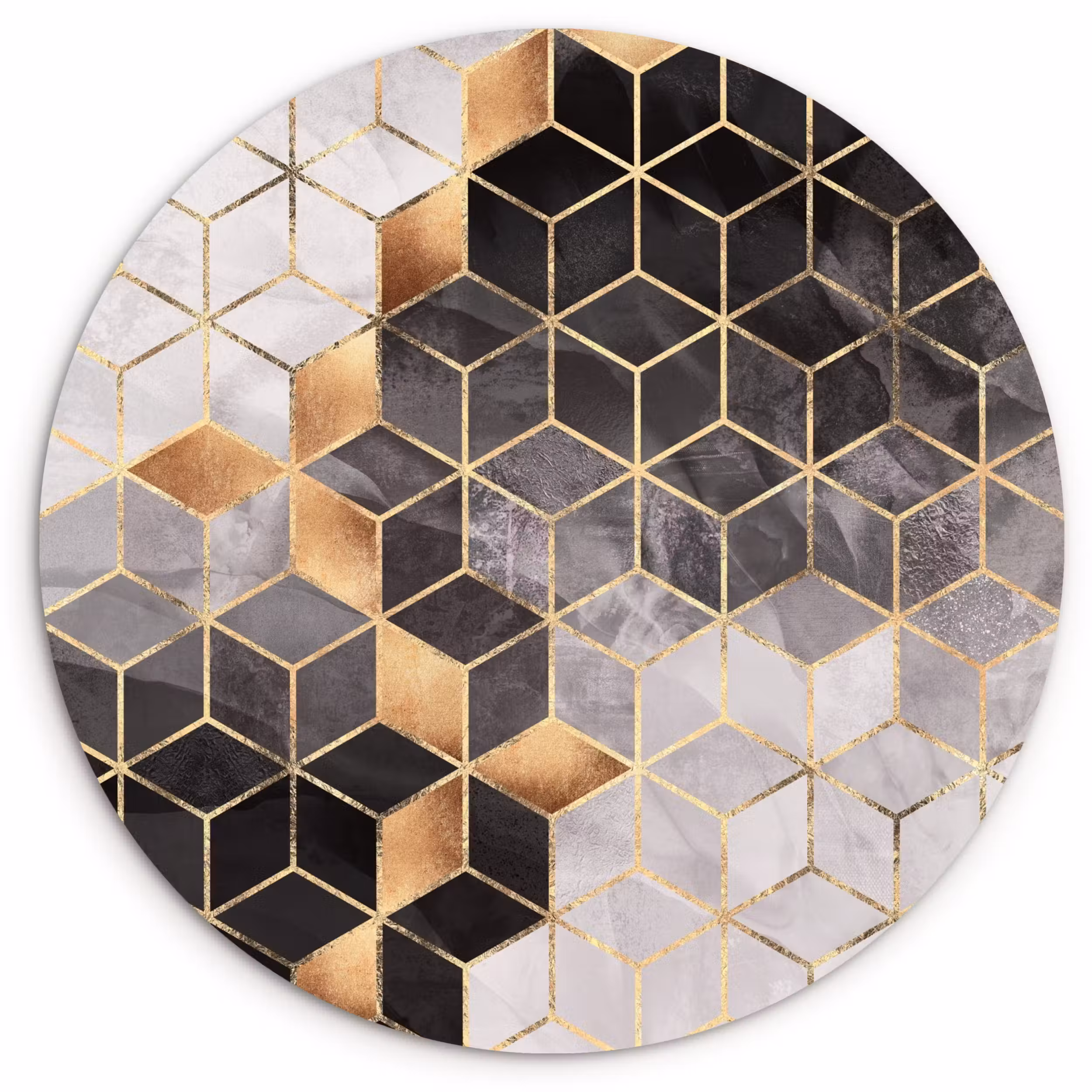 Muurcirkel - Abstract - Kubus - Goud - Patronen - Zwart - Wit