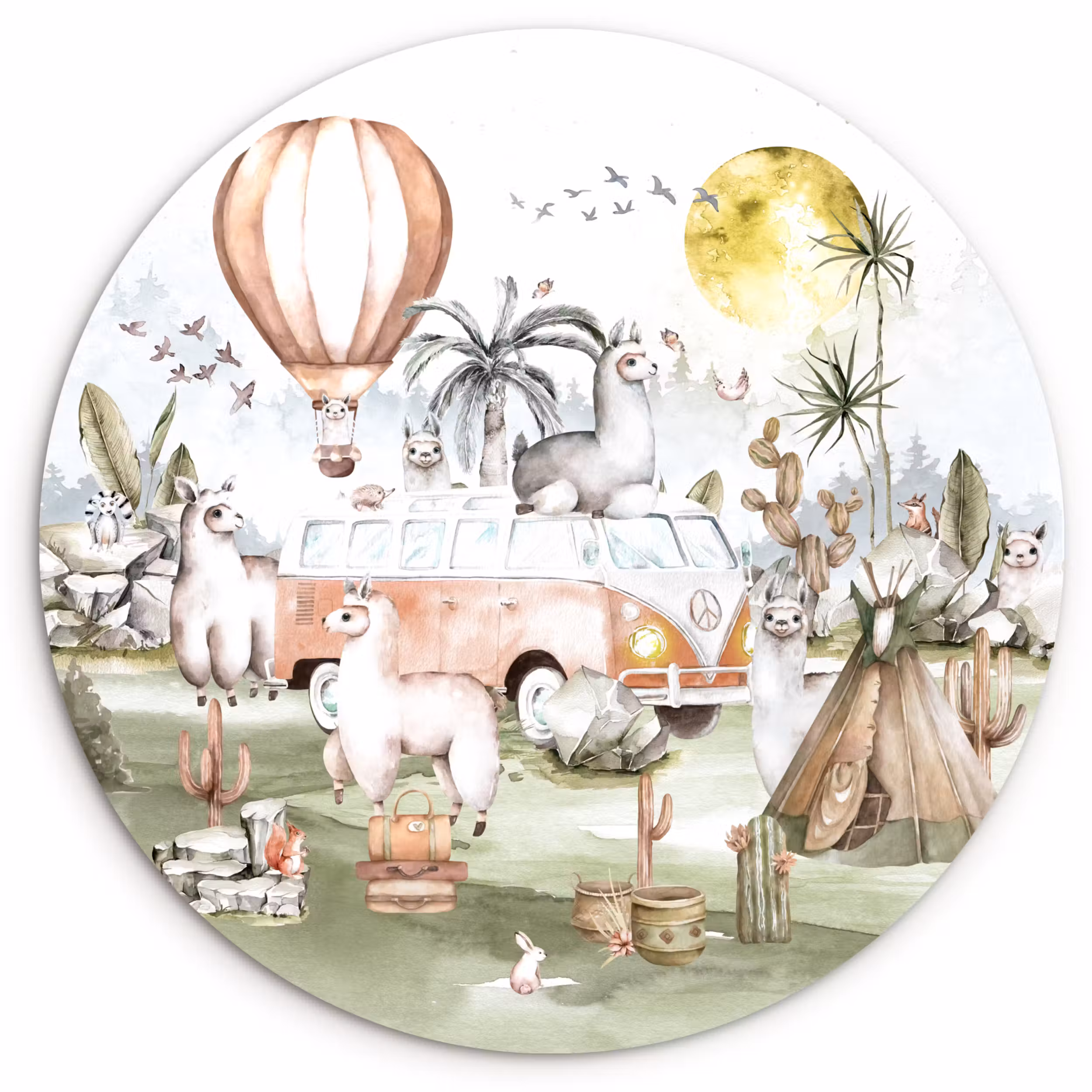 Muurcirkel - Alpaca - Dieren - Kinderen - Luchtballon - Kids