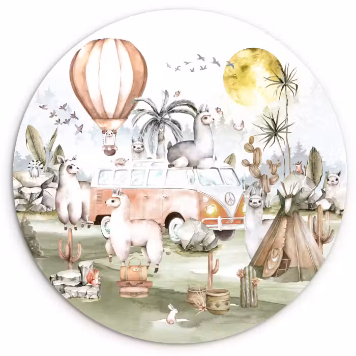 Muurcirkel - Alpaca - Dieren - Kinderen - Luchtballon - Kids