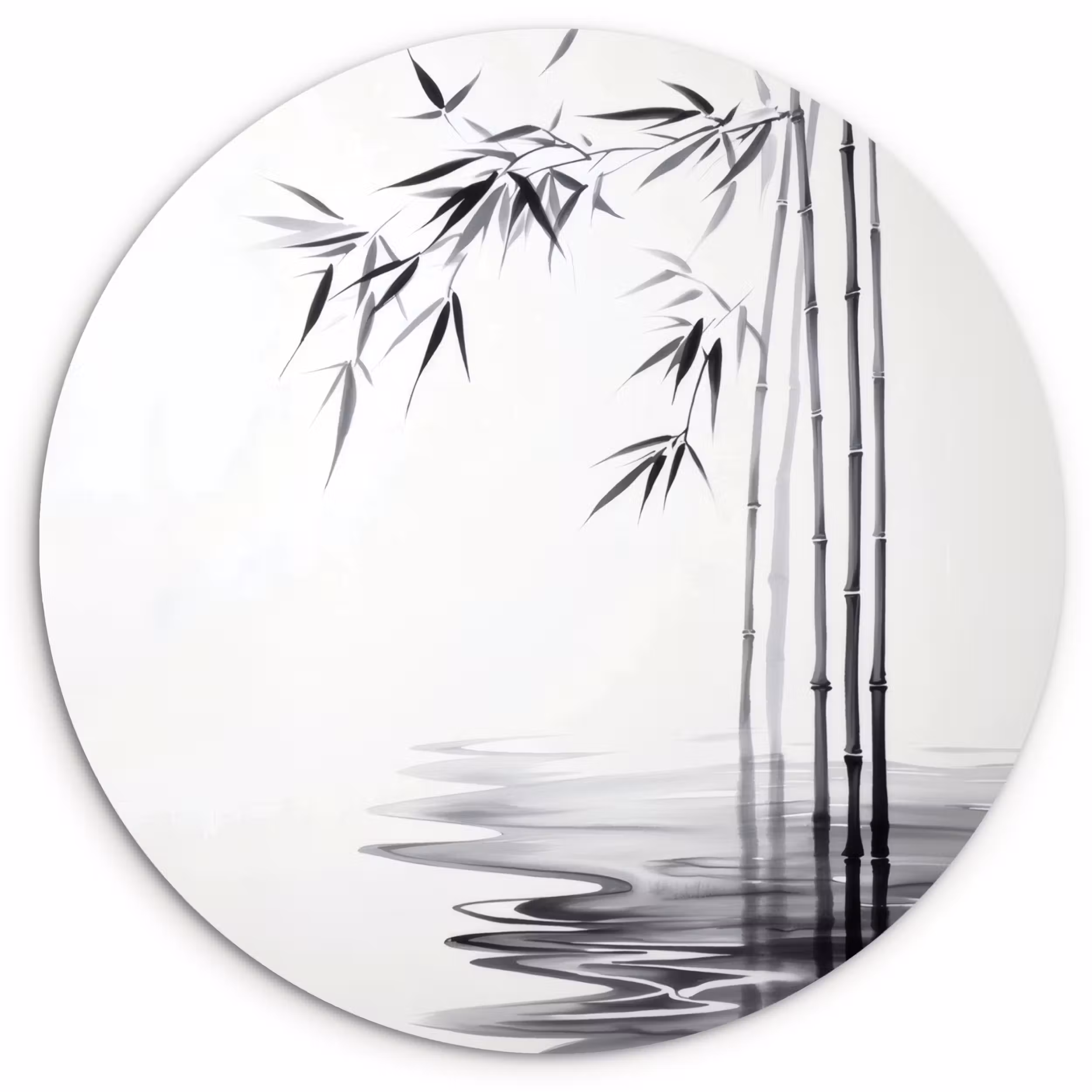 Muurcirkel - Bamboestammen - Water - Minimalistisch - Wit