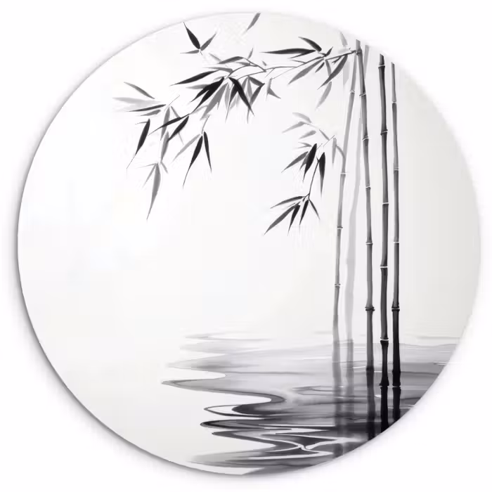 Muurcirkel - Bamboestammen - Water - Minimalistisch - Wit