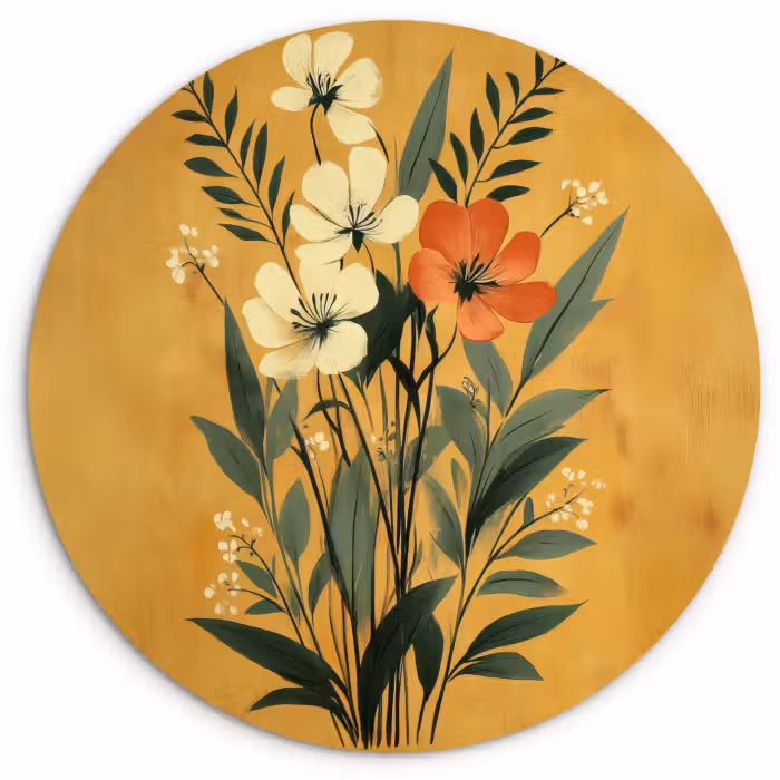Muurcirkel - Bladeren - Boeket - Bloemen - Geel