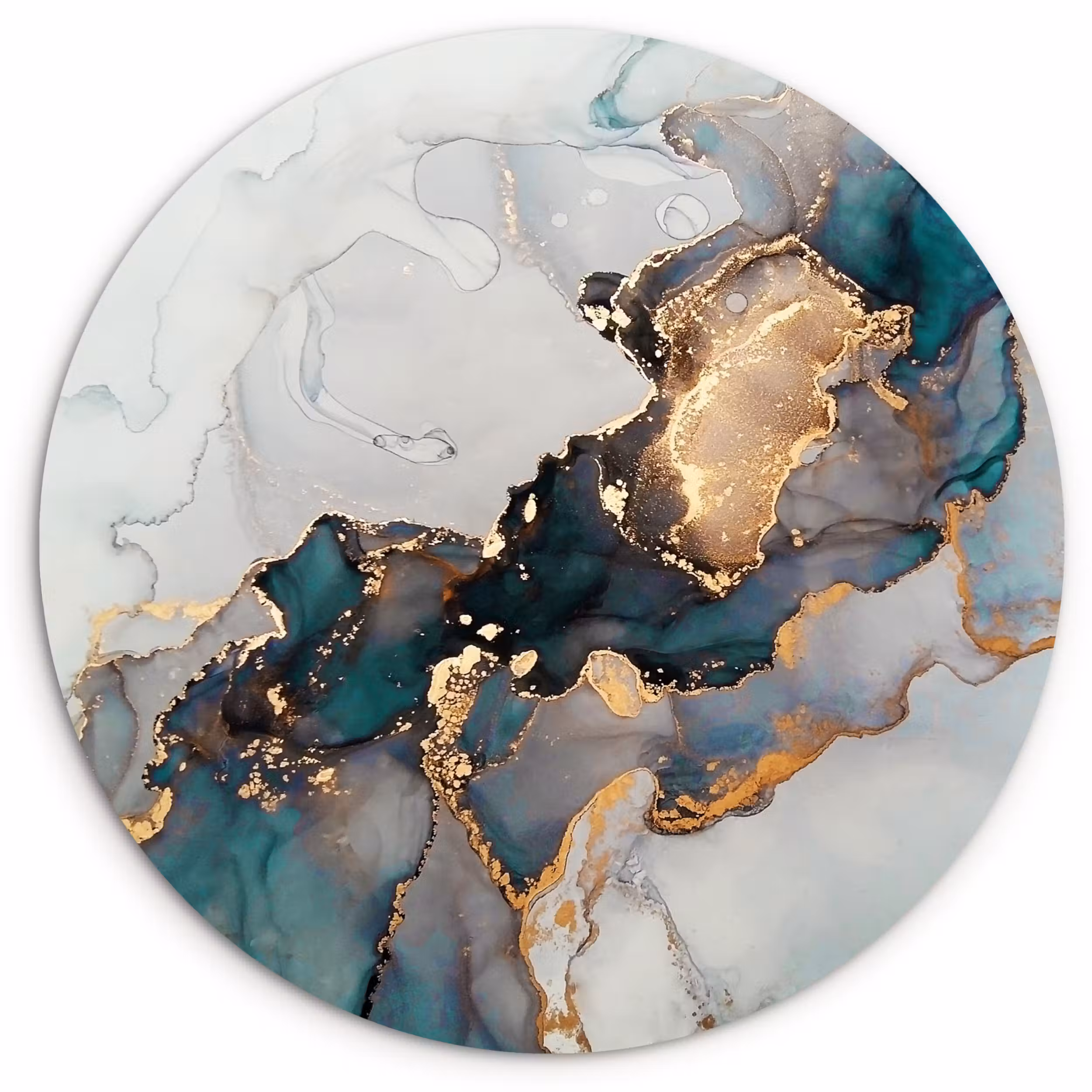 Muurcirkel - Blauw - Marmer - Goud
