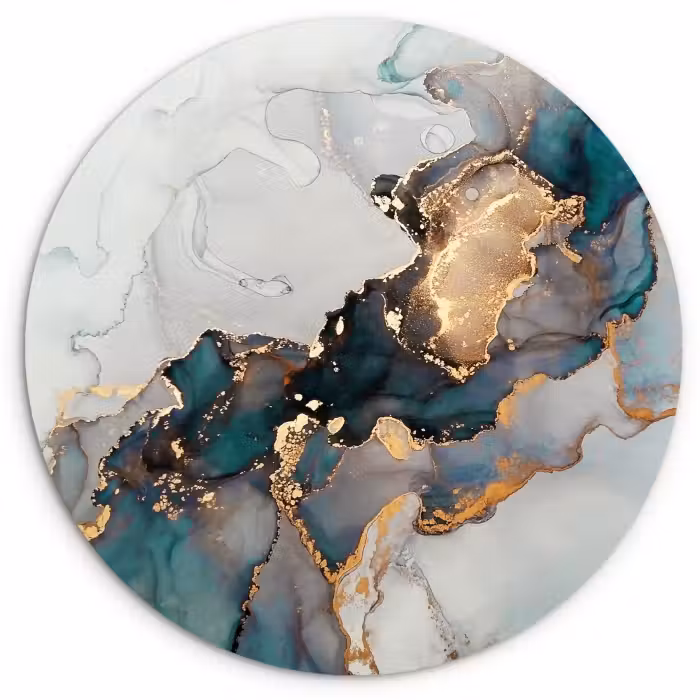 Muurcirkel - Blauw - Marmer - Goud