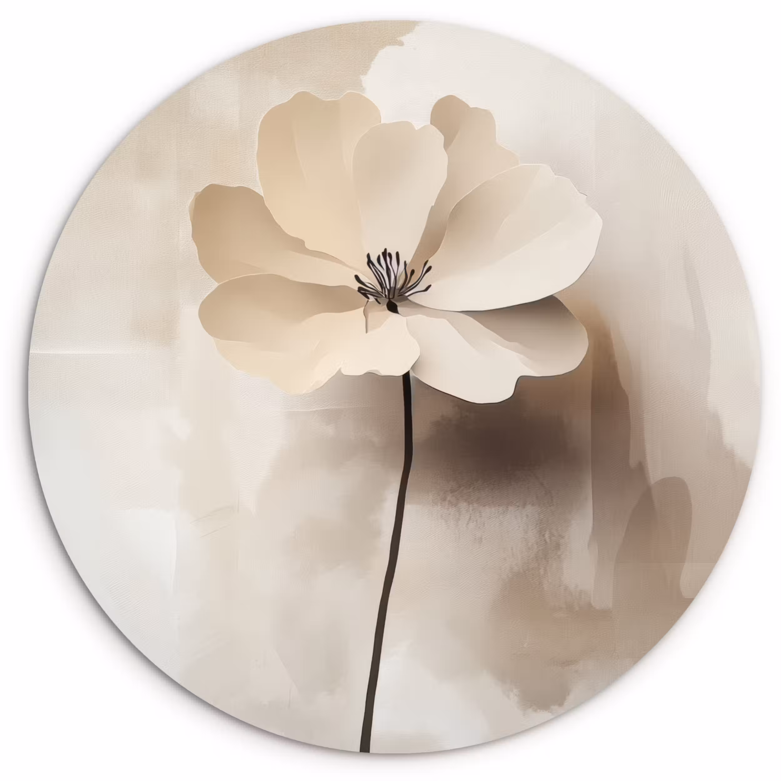 Muurcirkel - Bloem - Beige - Verf - Schaduw
