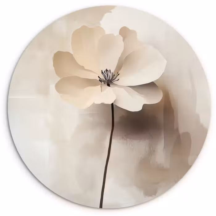Muurcirkel - Bloem - Beige - Verf - Schaduw
