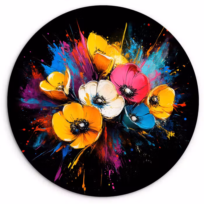Muurcirkel - Bloemen - Kleurrijk - Graffiti - Modern - Boeket