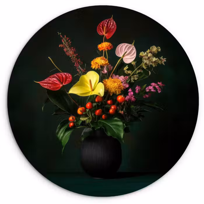 Muurcirkel - Bloemen - Vaas - Zwart