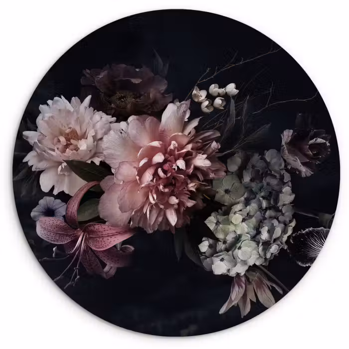 Muurcirkel - Bloemen - Vintage - Pastel - Roze - Wit